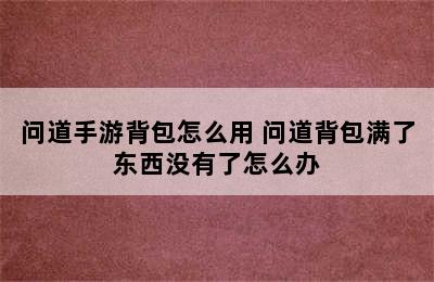 问道手游背包怎么用 问道背包满了东西没有了怎么办